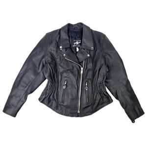 Vintage Jafrum Cinched Waist Leather Motorcycle Jacket Women's Sz L/XL